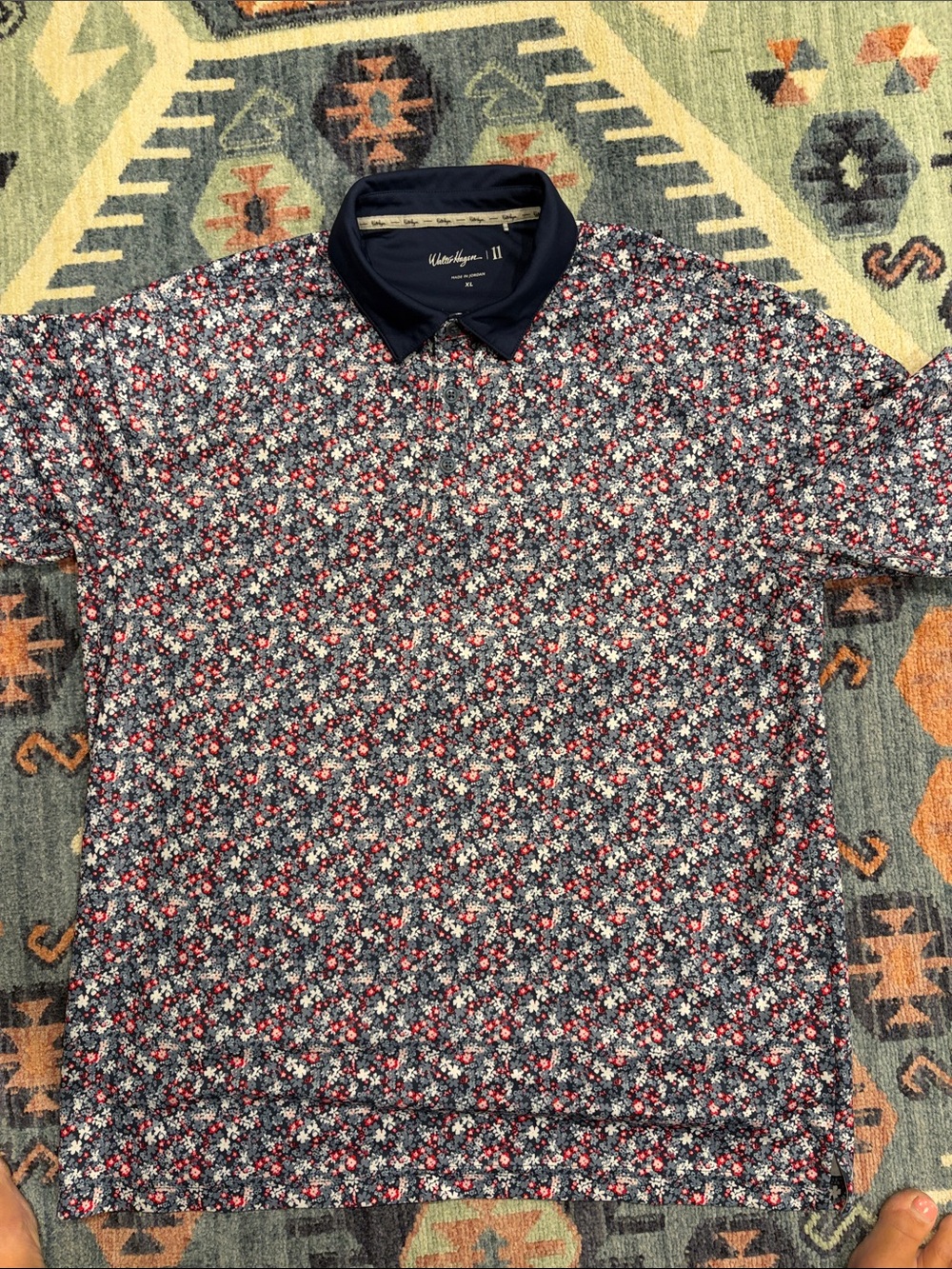 Walter Hagen Navy Floral Polo with Red and White Accents